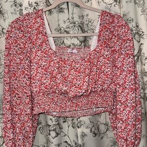 Pink Lily Red Floral Blouse